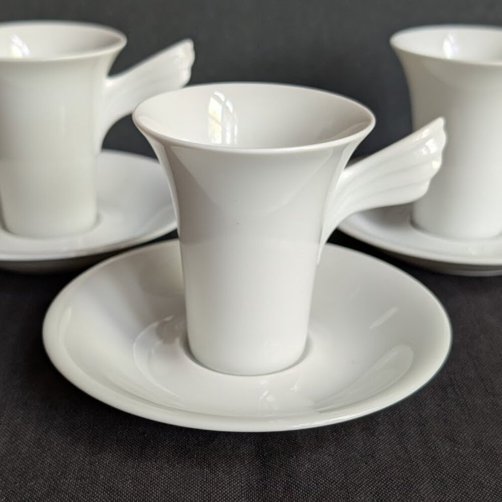 Rosenthal Mythos Flat Demitasse Cup & Saucer Set Winged White Coffee Cup & Sauce